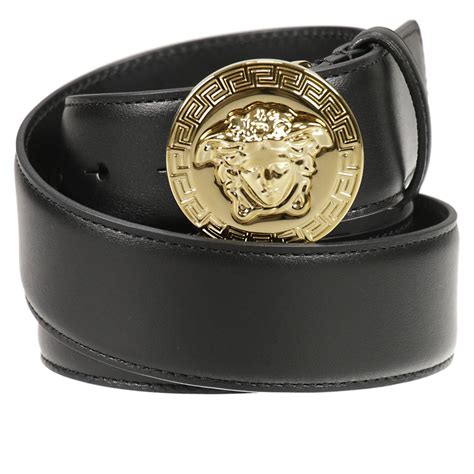 versace collection men's black leather adjustable belt|Versace belt outlet.